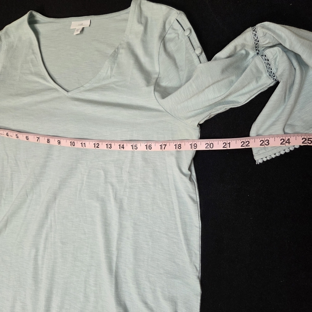 J. Jill Top Medium 3/4 Bell Sleeve Dainty Pompom Trim - Picture 6 of 9